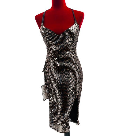 CITY STUDIO sz 5 jr gold black sequin bodycon mini party cocktail dress NWT B92 - Picture 2 of 9